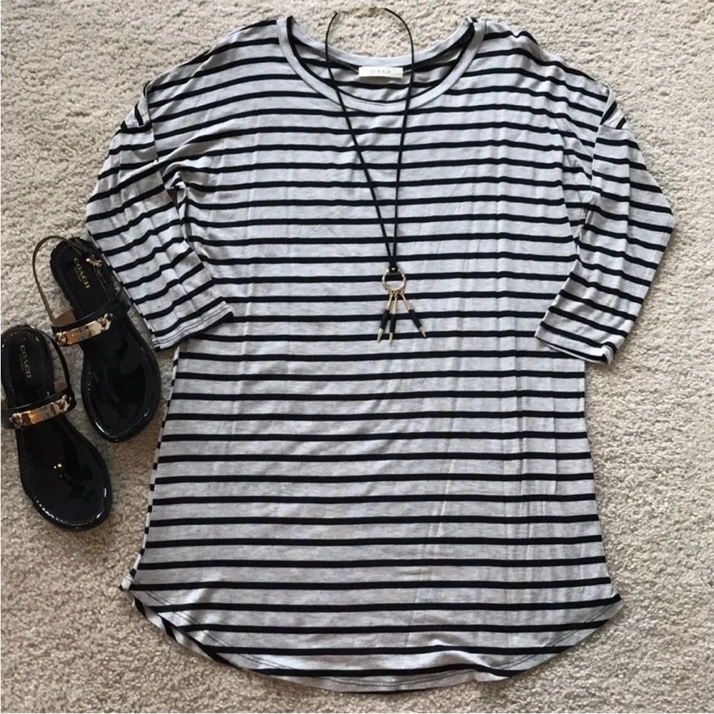 Black & Grey Striped Tunic/T Shirt Dress - Picture 2 of 5